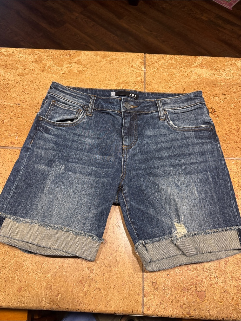 Kut From the Kloth Womens Rolled Cuff Distressed Denim Shorts - Blue
